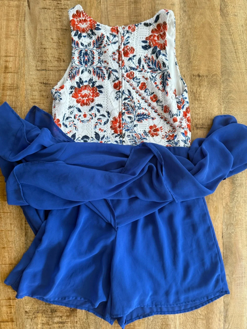Girls Floral Lace High Low Maxi Romper Blue Formal Wedding - estimates Size 12